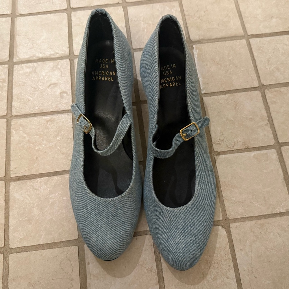 American Apparel Women's Blue Denim Mary Jane Shoes - 1 inch heel.